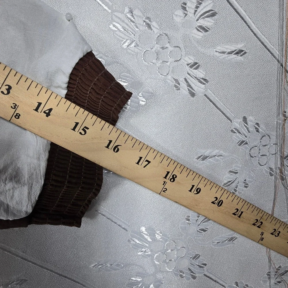 Vintage Regal Brown White Abstract Applique Smocked Art to Wear Top Small USA